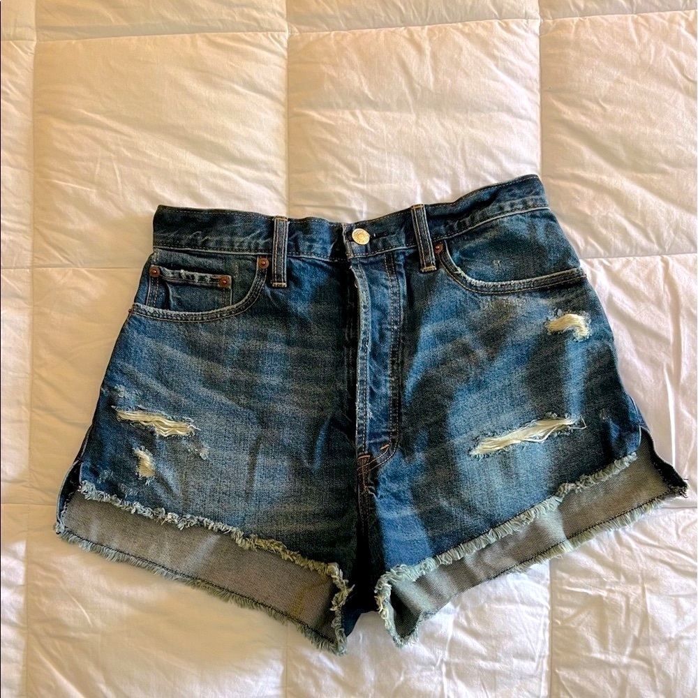 Abercrombie and Fitch indigo Destroyed Jean Shorts